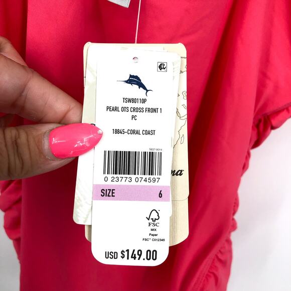 TOMMY BAHAMA Women's Pearl Cross Front One-Piece Swimsuit Size 6 Pink OTS NWT - Picture 7 of 9